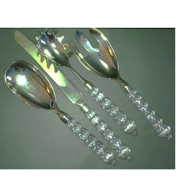 4 Pieces Makisa Austria Serving Tools Stainless Crystal Handles Dining Accessory